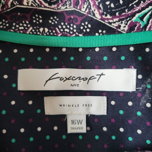 Foxcroft ¾ Sleeve Polka Dot Women’s Plus 16W Blouse, 100% Cotton, Wrinkle Free - Picture 5 of 10